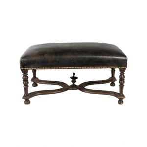 19th Century Oak Stool, Covered In Leather, Napoleon III Period.