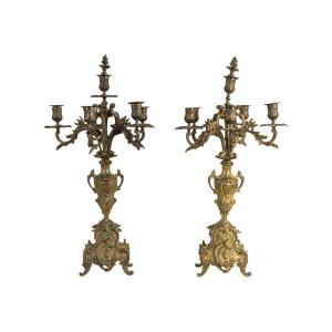 Important Pair Of 19th Century Bronze Candelabra.
