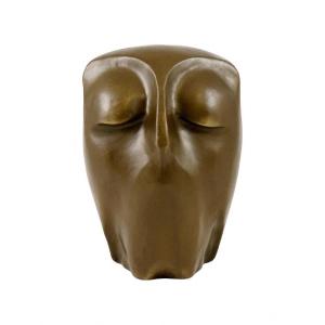 Patinated Bronze Sculpture Representing An Owl, Contemporary Art, 21st Century.