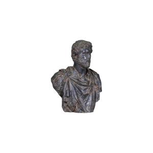 Sculpture Of A Roman Emperor In Resin, Very Beautiful Black Bronze Patina.