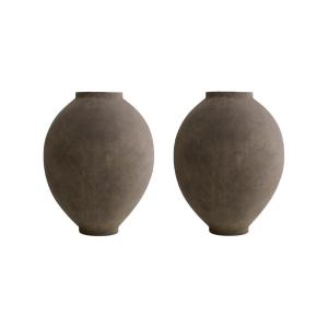 Pair Of Taupe Terracotta Vases And Jars.