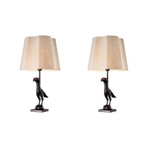 Pair Of Patinated Bronze Table Lamps Depicting A Falcon.