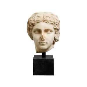 Marble Bust Representing A Young Roman Man, Patinated Marble, Contemporary Work.