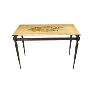 Console, Side Table, In Patinated Bronze And Marble Top, 1950-1960.