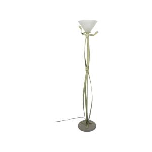Metal Floor Lamp, Green Lacquered, Murano Glass Bowl, 20th Century.