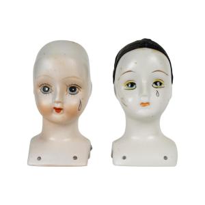 Pair Of Porcelain Doll Heads, 1960.