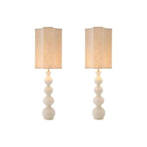 Pair Of Table Lamps In White Cracked Ceramic And Patinated Brass.