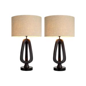 Pair Of Patinated Bronze Table Lamps With Black Granite Base.