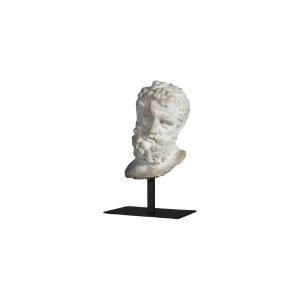 Small Hercules Head Sculpture In Resin With Metal Base.