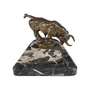 Early 20th Century Ashtray In Patinated Bronze And Marble.
