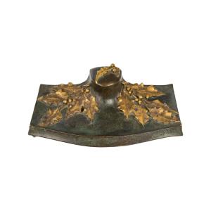 Art Nouveau Period Patinated And Gilded Bronze Inkwell, 1900.