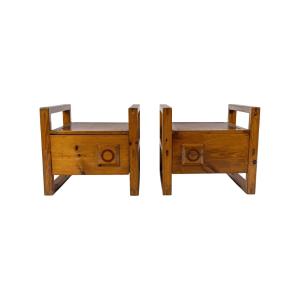 Pair Of Wooden Bedside Tables From The 1960s.