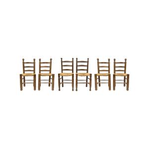 Set Of 6 Charles Dudouyt Lounge Chairs In Wood And Cane, 20th Century.