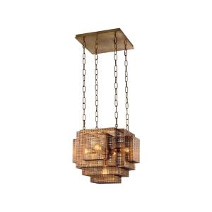 Pendant Light, Modernist Chandelier In Patinated Brass.
