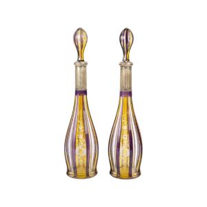 Pair Of Bohemian Crystal Decanters, Early 20th Century, Napoleon III Style.