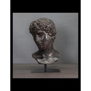 Apollo – Bust Inspired By The Greco-roman Period, Dark Patina.