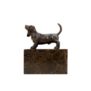 Bronze Sculpture Depicting An English Dog, Marble Base