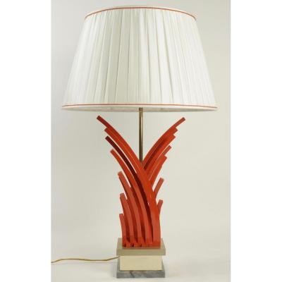 Very Pretty Lamp In Painted Metal And Gold Leaf Base Of Marble From The 1970’s