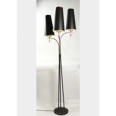 Standing Floor Lamp From The 1960’s In Metal Paint And Brass. Three Lights.