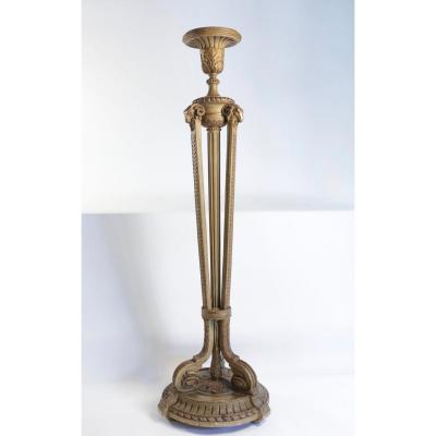 Stele, Display Stand, Sculpted Wood, Gilded And Painted, XIXth Century