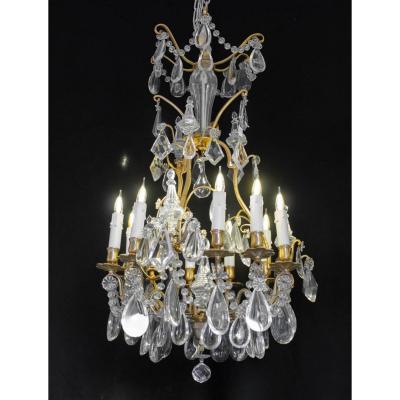 XIXth Century Crystal Chandelier, Gilt Bronze, Napoleon III Period, Louis XV Style