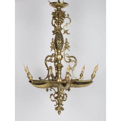 Napoleon III Period Gilded Bronze Chandelier, 6 Lights