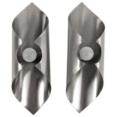 Pair Of Stainless Steel Sconces, Circa 1970
