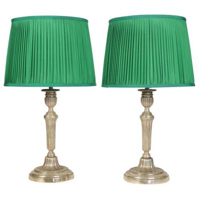 Two Silver Plated Candle Stick Conversions To Lamps 