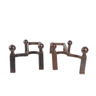 Pair Of Fireplace Dogs In Patinated Bronze, 19th Century 