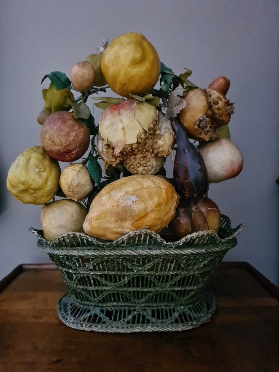 Coppia di cestini con la frutta in papier machè-photo-2