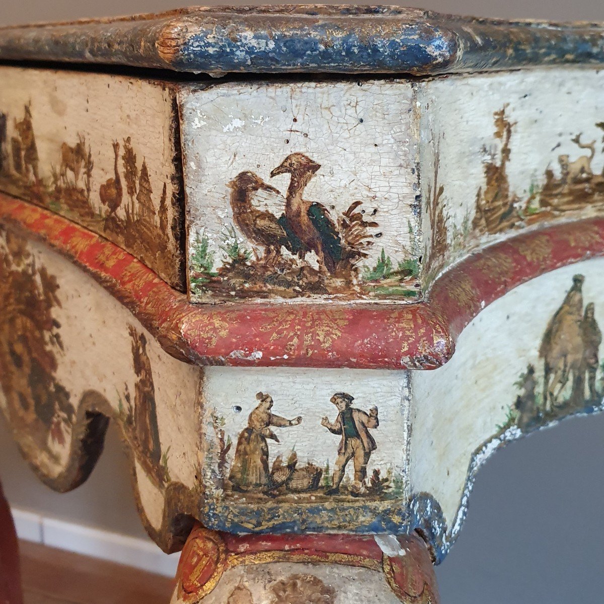 Tavolino laccato e decorato a arte povera Siciliano Luigi XV -photo-2