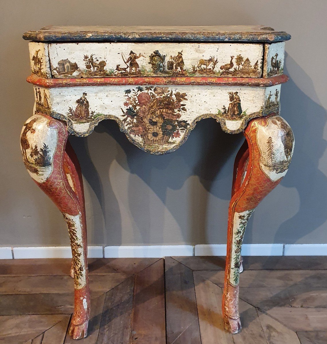 Tavolino laccato e decorato a arte povera Siciliano Luigi XV -photo-3