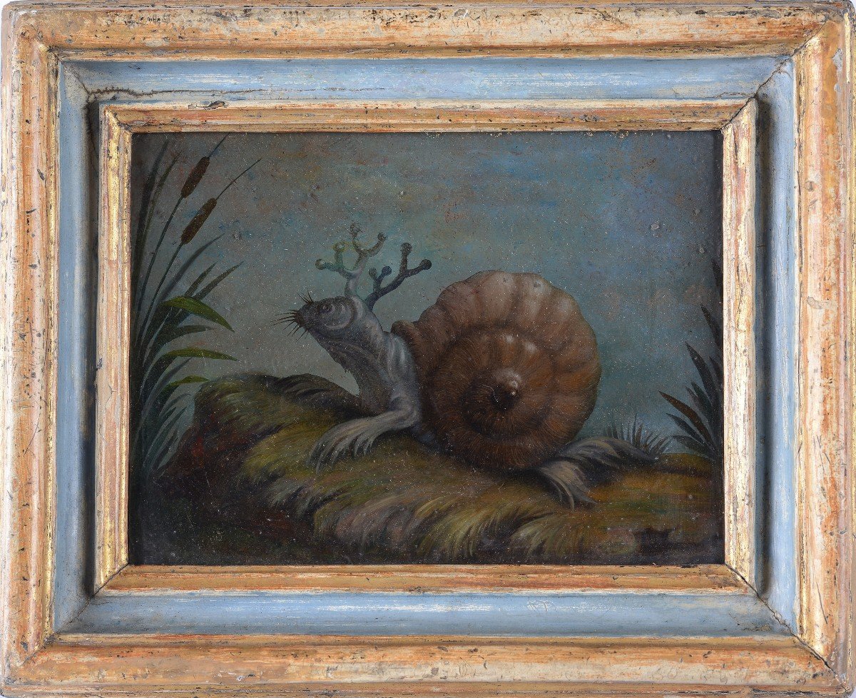 Dipinto sotto vetro Animale fantastico, anonimo XVIII secolo