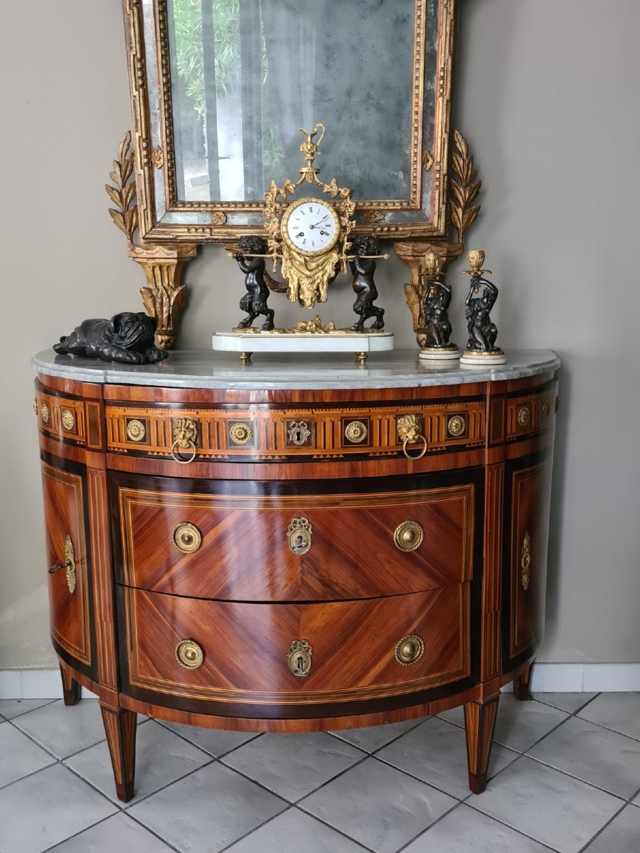 Orologio a pendolo d'appoggio in bronzo dorato e patinato, con satiri, Francia 1830 circa-photo-3