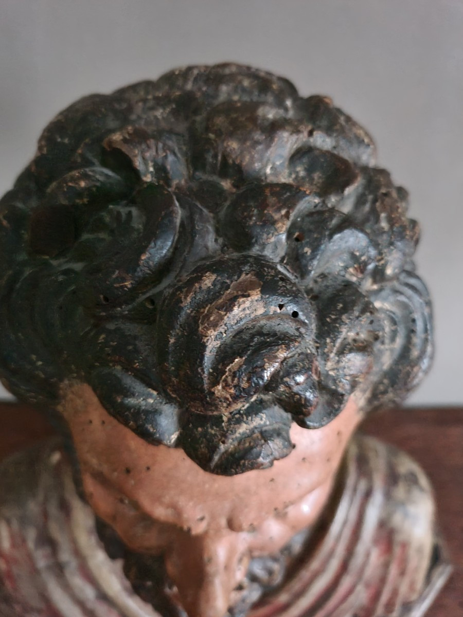 Busto virile in legno scolpito XVII secolo -photo-1
