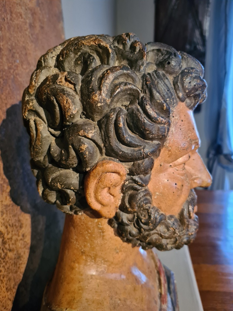 Busto virile in legno scolpito XVII secolo -photo-6