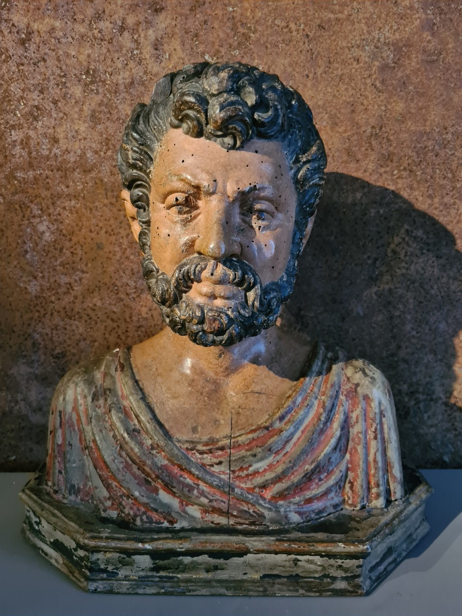 Busto virile in legno scolpito XVII secolo 