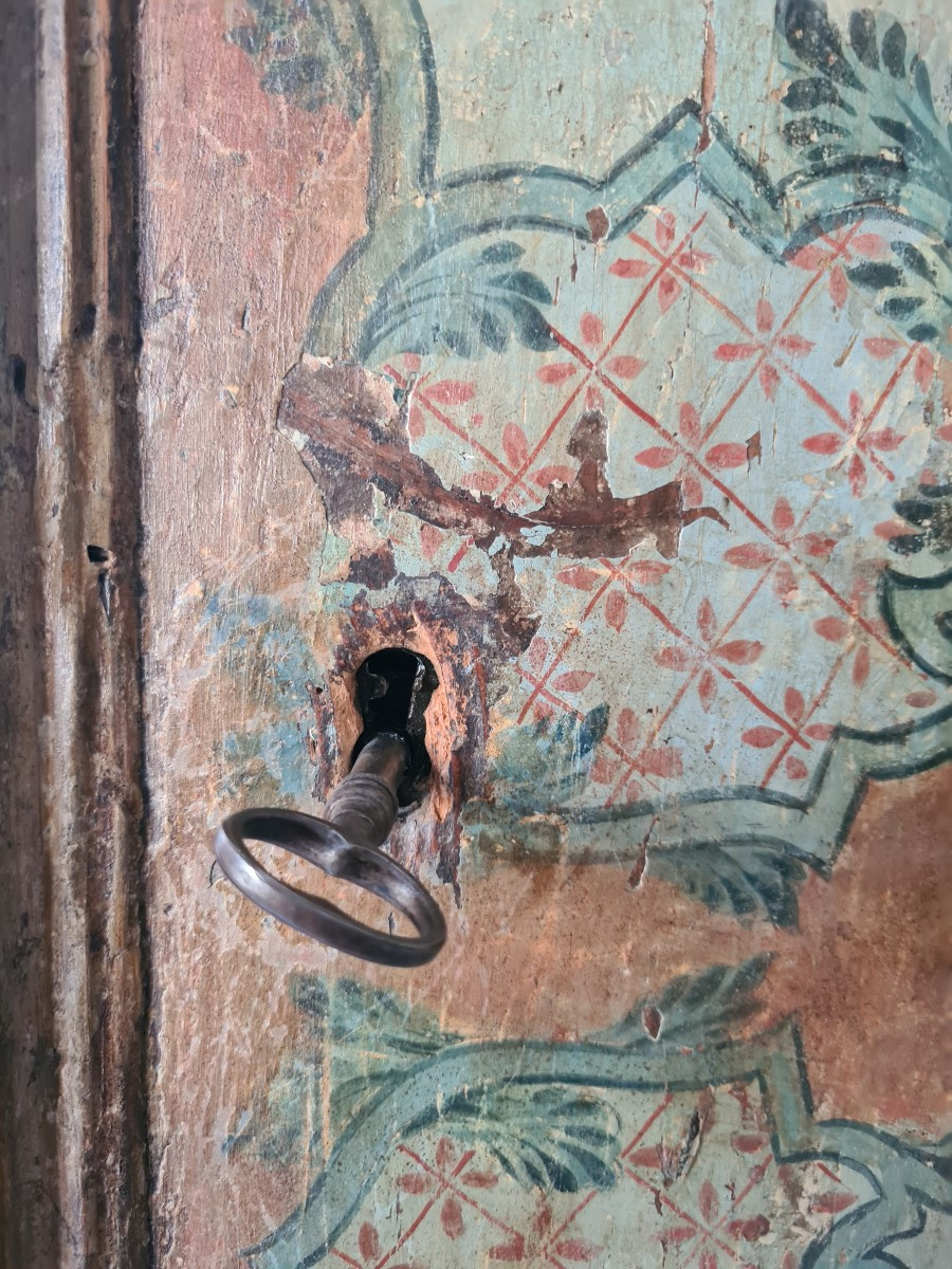 Cantonale in legno dipinto e laccato policromia originale XVIII secolo -photo-3