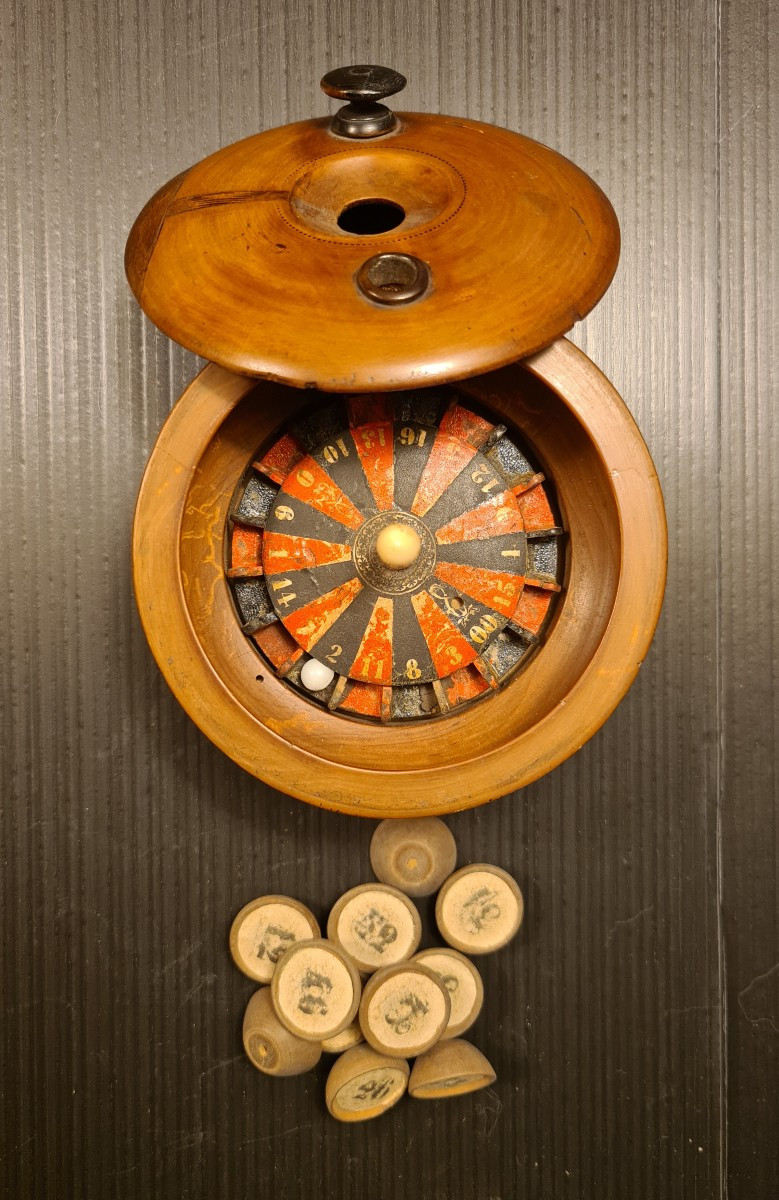 Rara roulette da viaggio in legno di bosso XIX secolo -photo-2
