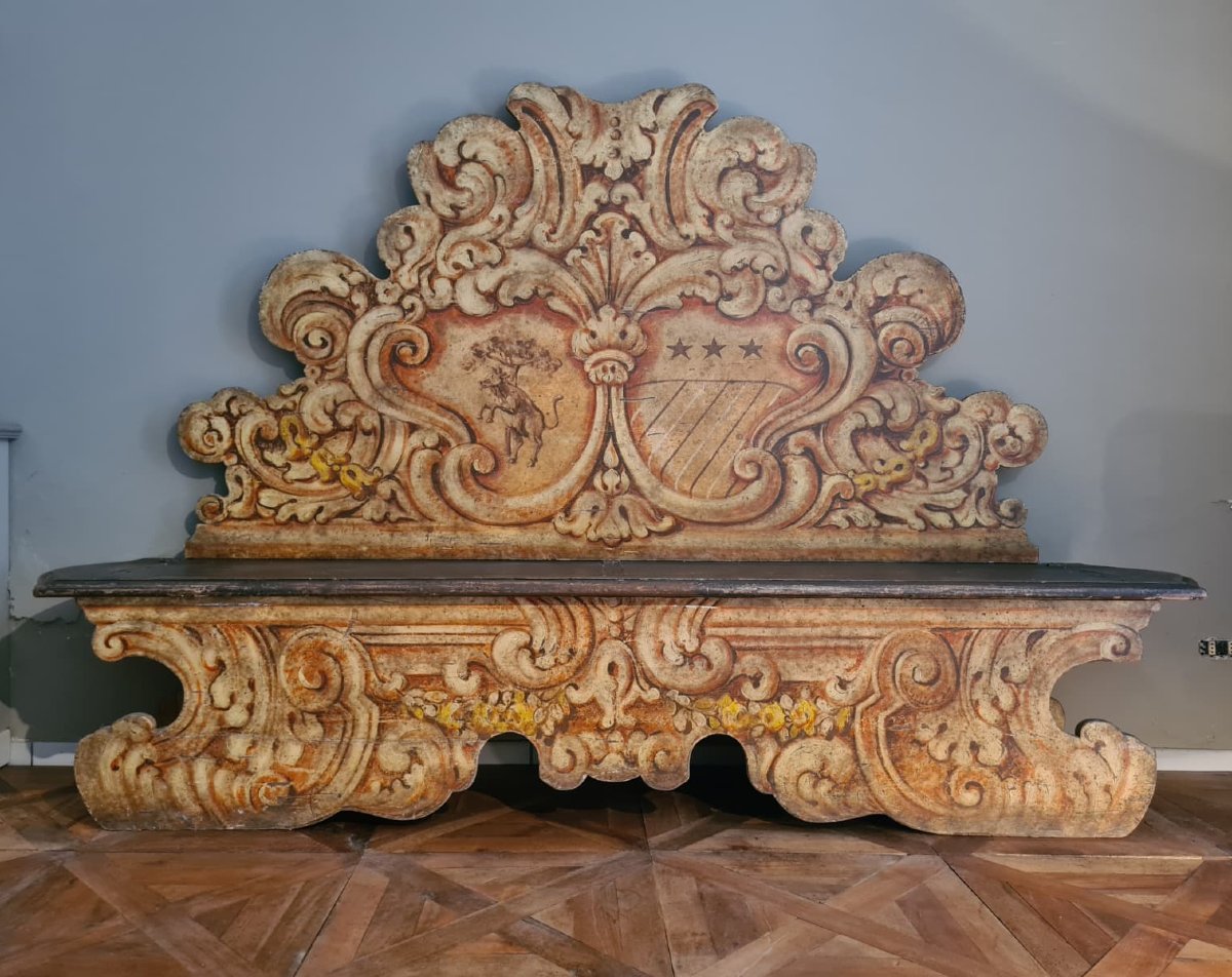 Panca da androne dipinta e laccata in policromia-photo-1