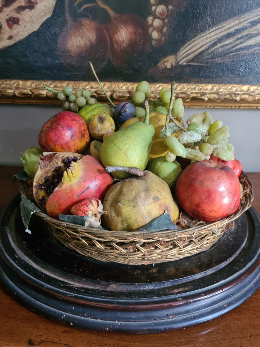 Realistica  composizione di frutta in cera ,attribuita a Francesco Garnier Valletti -photo-1
