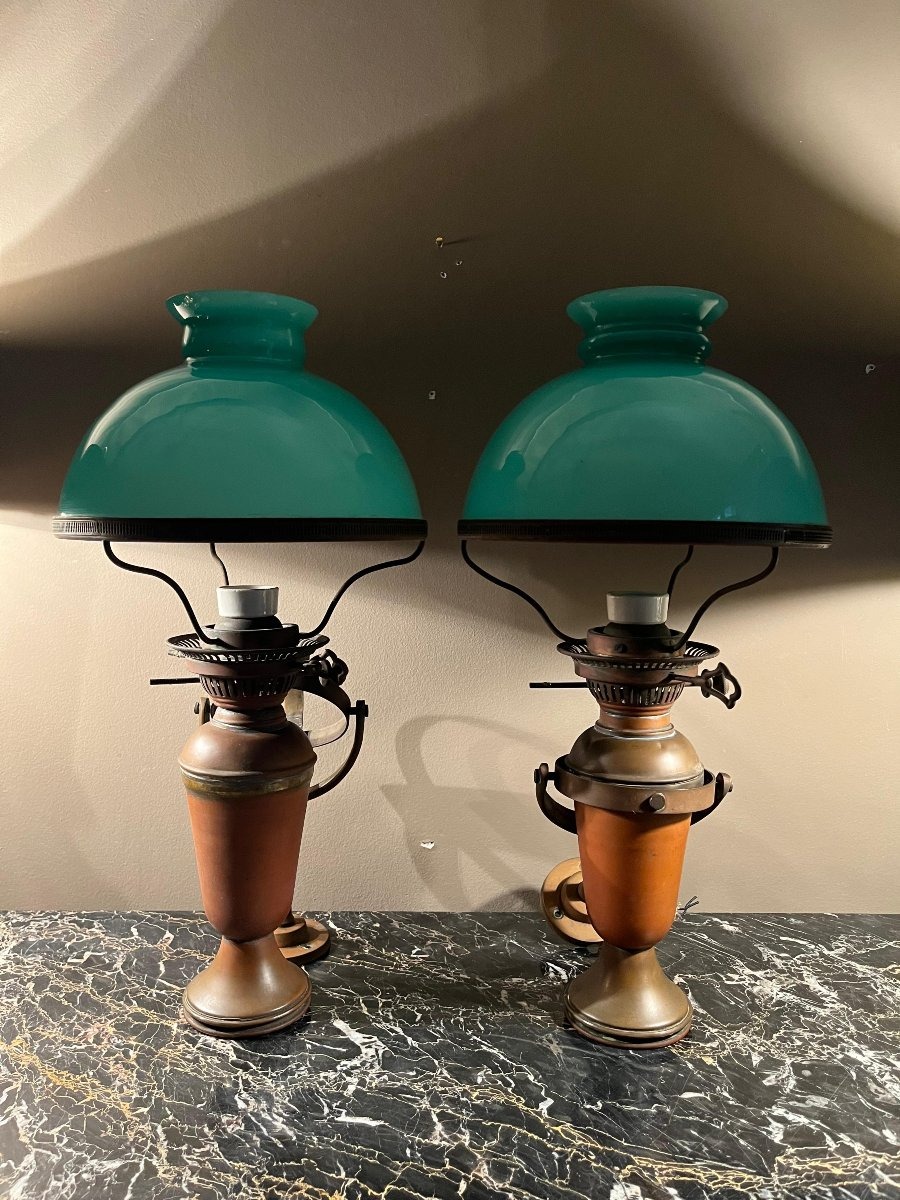 Coppia di lampade a olio con giroscopio cardanico per imbarcazioni