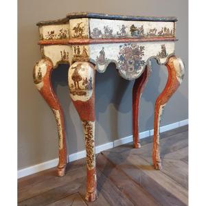 Tavolino laccato e decorato a arte povera Siciliano Luigi XV 
