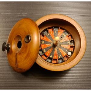 Rara roulette da viaggio in legno di bosso XIX secolo 