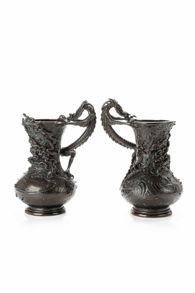 Coppia di vasi in bronzo raffiguranti il drago Ryu-photo-2