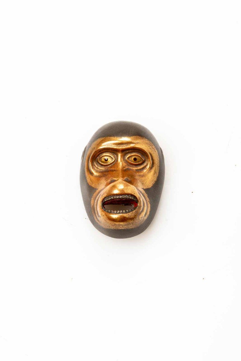 Netsuke scimmia maschera del teatro Kyōgen 