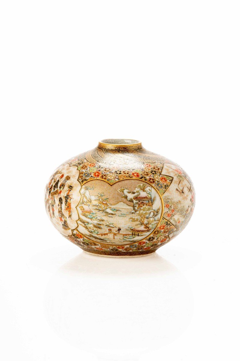 Vaso in ceramica Satsuma con corpo globulare 