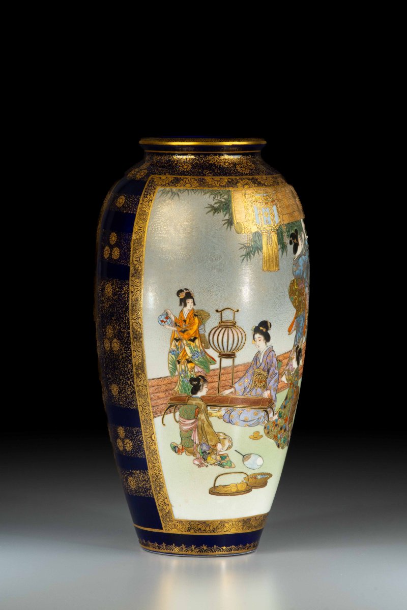 Vaso Satsuma raffigurante scena di vita quotidiana firmato Kinkozan-photo-3