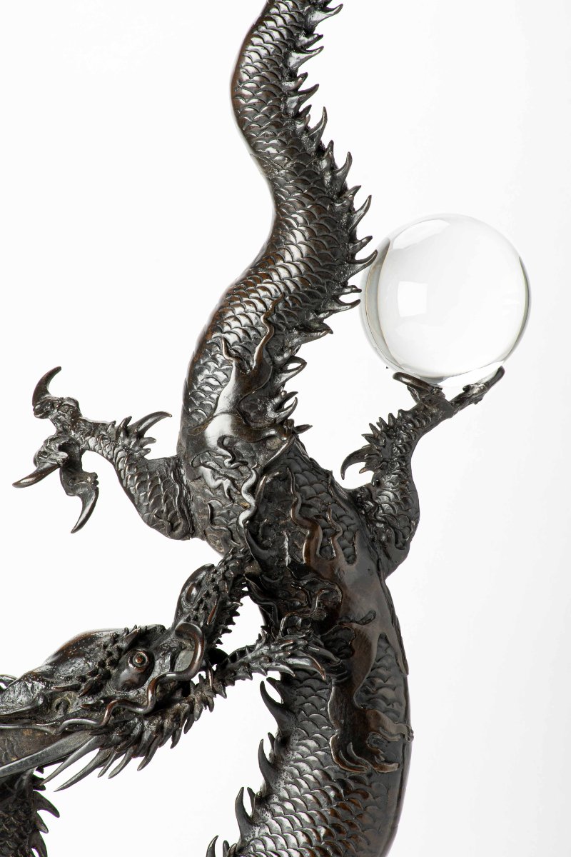 Grande okimono in bronzo raffigurante un drago-photo-2