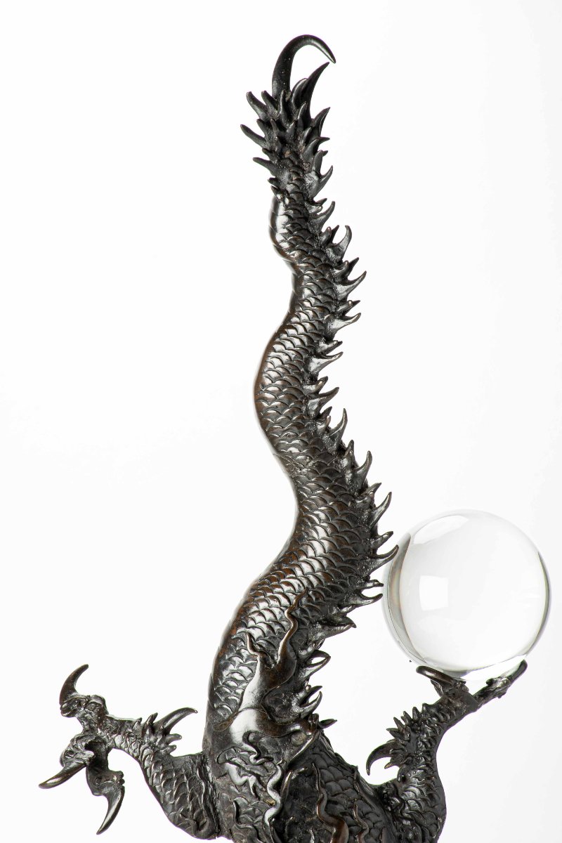 Grande okimono in bronzo raffigurante un drago-photo-3